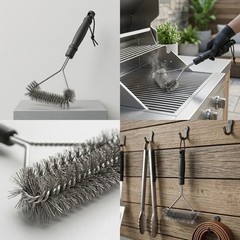 Triangular Grill Brush 16cm Head + Flat Brush 7cm Width Stainless Steel