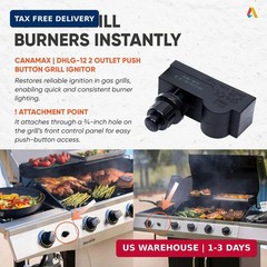 Canamax DHLG-12 2 Outlet Push Button Grill Ignitor, 2 Outlets Spark Generator –
