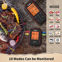 YIOU Wireless Meat Thermometer for Cooking, Digital 4 Probe, Red
