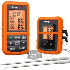 TempPro TP20 500FT Wireless Meat Thermometer with Dual Standard, Orange