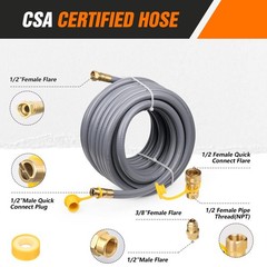 Lezbanz 1/2 Inch Natural Gas Hose 48Ft Quick Connect Fittings Natural Gas