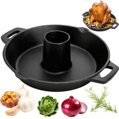 Acshio Cast Iron Chicken Roaster, Beer Can Holder Turkey Large, Black