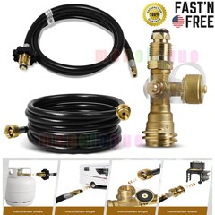 Propane Brass Tee Adapter Kit, 4-Port Propane Brass Tee with 5FT & 12FT Hose