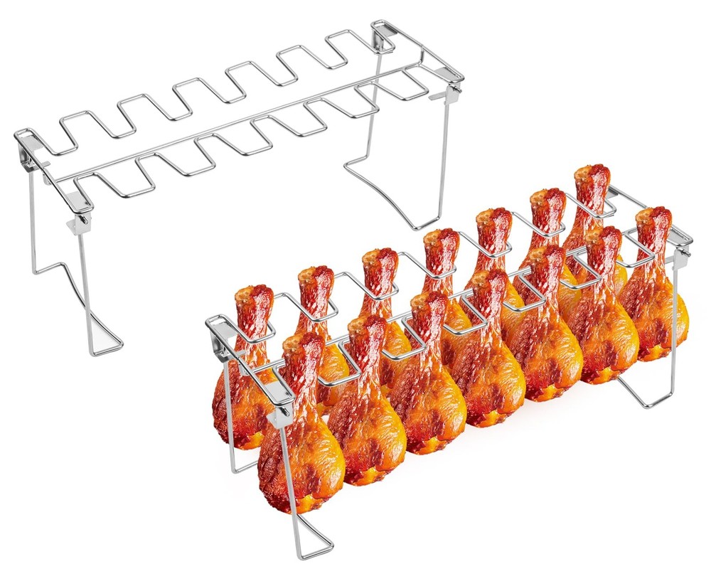 Victhur Chicken Leg Rack for Grill 2 Pack – 14 Slots Stainless Steel Silver