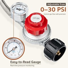 GASPRO Adjustable Propane Regulator with Gauge, 0-30 PSI, 5FT Stainless Braided