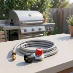 5FT 0-20 PSI QCC-1 3/8″ Propane Regulator with Hose Stainless Braided High BTU