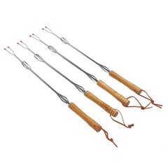 Set of 4 Extendable BBQ Grill Forks Stainless Steel for Outdoor Roasting