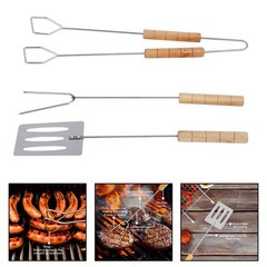 Compact and Lightweight 3 Piece Grill Utensil Set with Clip Shovel and Fork