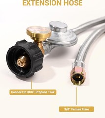 6 Ft Propane Regulator Stainless Steel Braided Hose with Propane Tank Gauge .