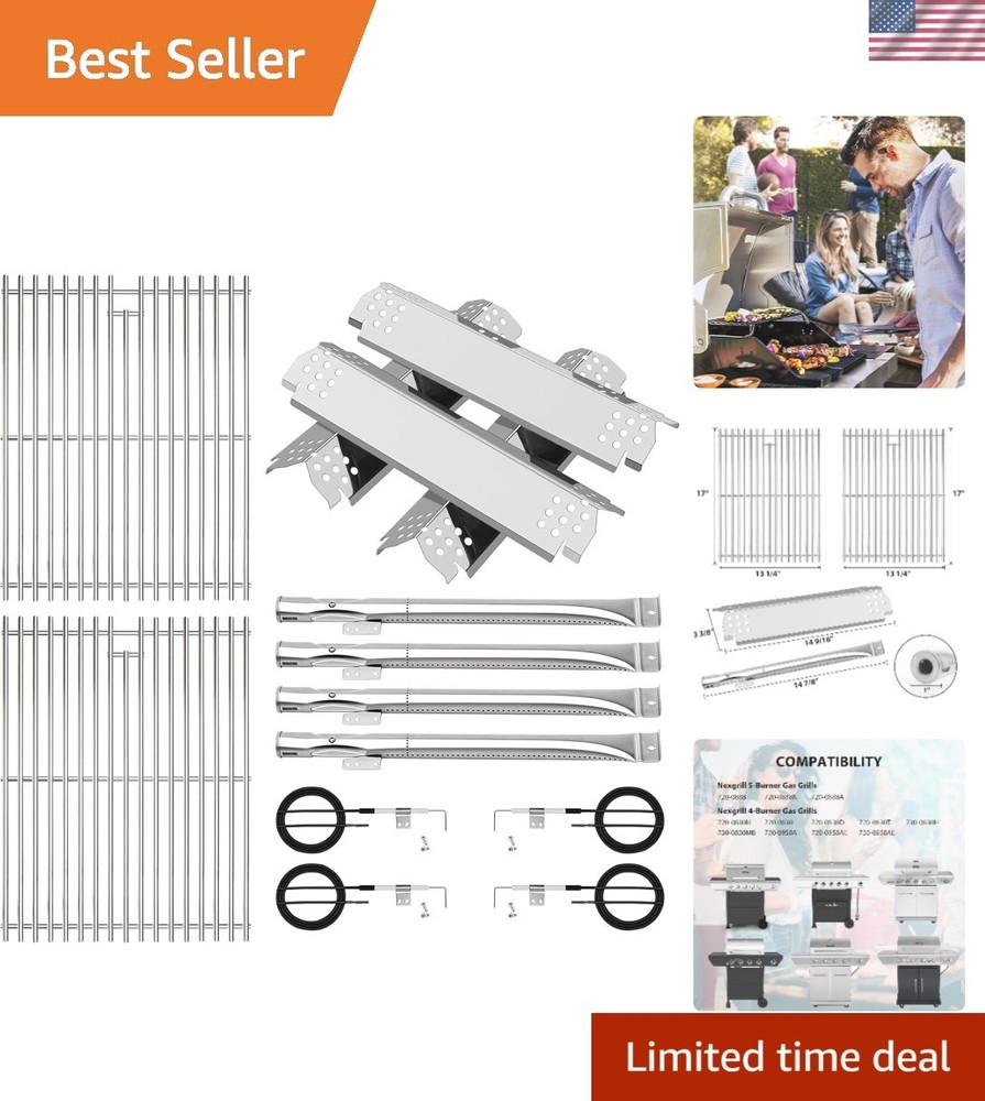 Complete Nexgrill 4-Burner Replacement: Grate, Burners & Heat Shields Included