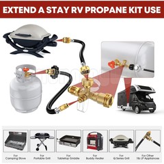 New Upgraded Propane Brass Tee Adapter Kit 4-Port Propane Brass Tee 5Ft and 12Ft