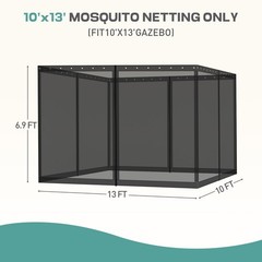 Universal 10×13 ft Gazebo Mosquito Netting, Replacement 4-Panel Sidewalls wit…