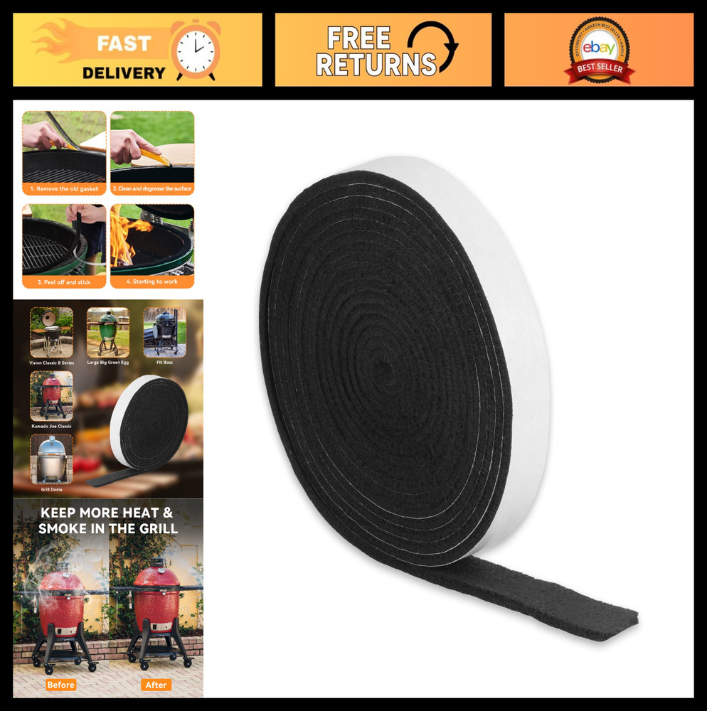 High-Temp BBQ Smoker Gasket Self-Stick 15FT for Kamado Grills & Smokers