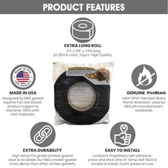 3/4″ x 1/8″ High Temp Barbecue Grill Gasket Seal – Self Stick 15′ Roll – Black