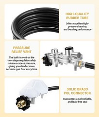 12 FT Propane Hose with 2-Stage Regulator, 3/8″ Fittings for RV Grill Heater-USA