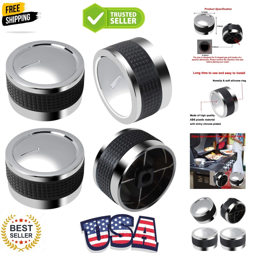Gas Grill Knobs, Grill Control Knob Replacement Chrome Plated Plastic with No…