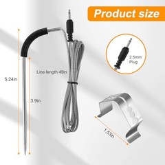Meat Probe Replacement for Pellet Grills, 2.5mm Plug Temperature Probe