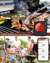 BFOUR Meat Thermometer Wireless Bluetooth, LCD 2 x Probes, 2 Probes Black