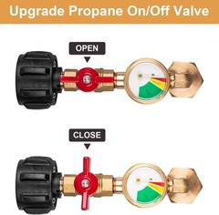 Propane Refill Adapter 20lb to 1lb with Valve, Gauge & 90° Elbow for QCC1 Tanks