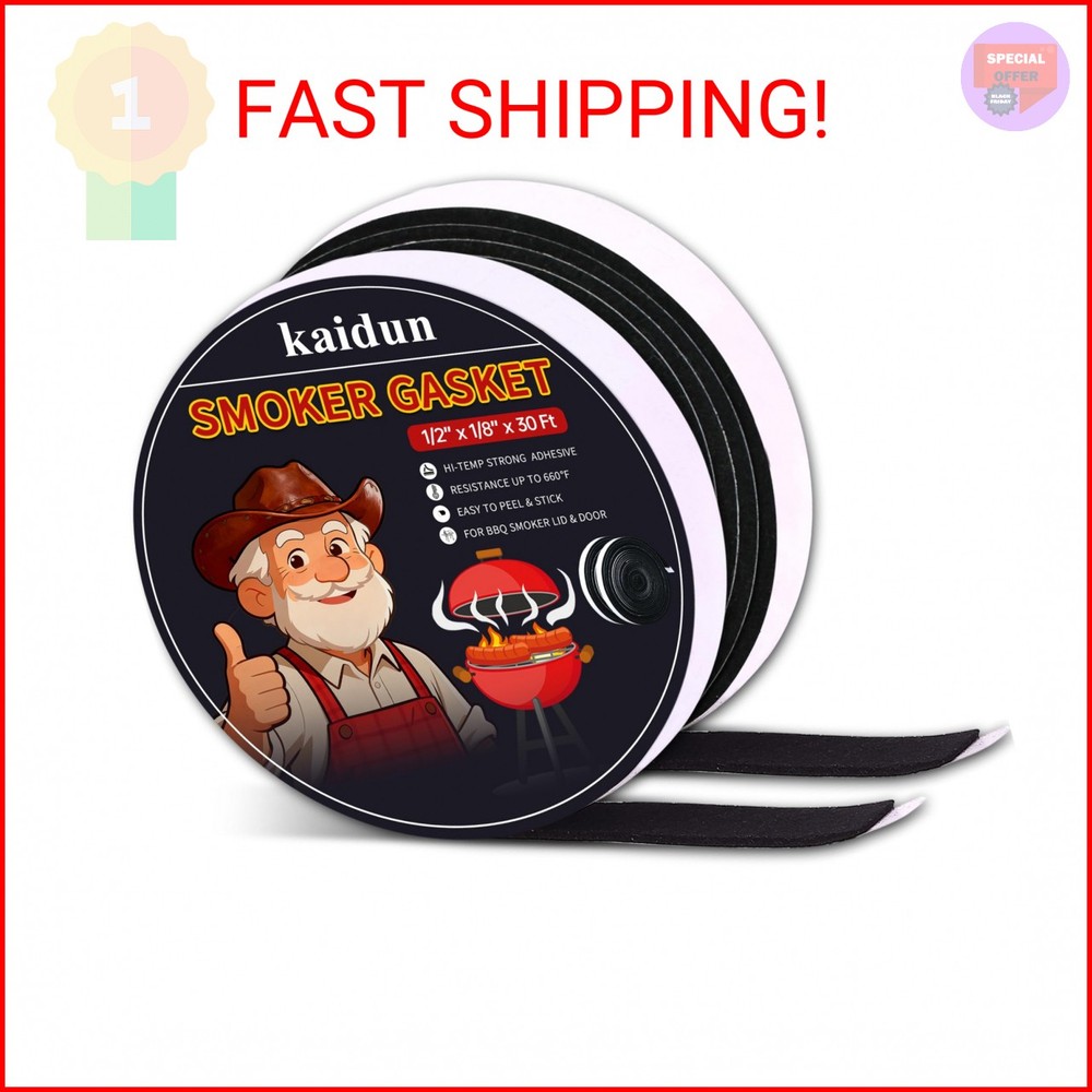 kaidun Smoker Gasket, 2 Pack x 15 Ft, 1/2″ x 1/8″, Smoker Gasket Seal High Temp,