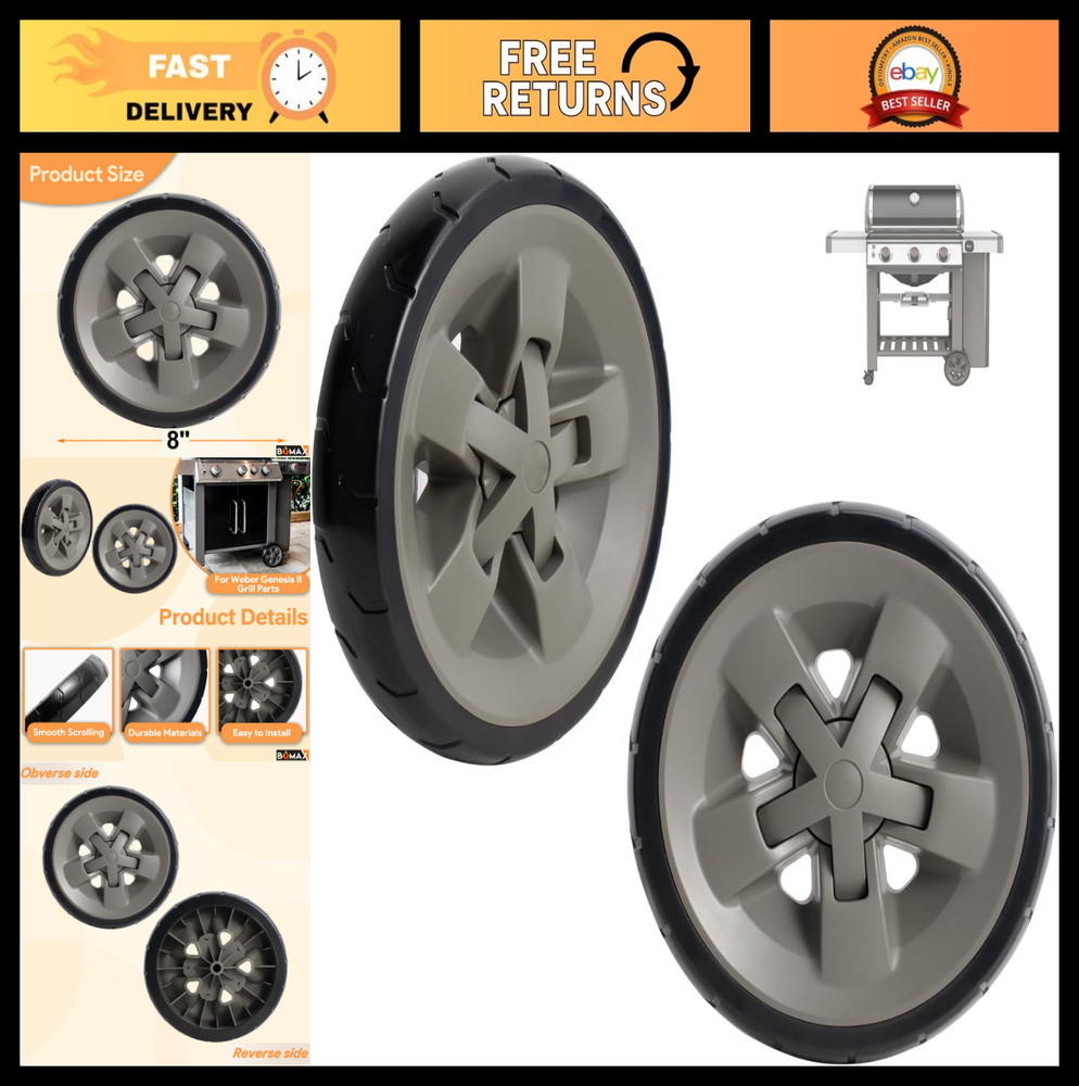 Grill Wheels 8″ for Genesis II & LX Series – Replacement Parts, 2-Pack Kits