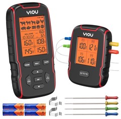 YIOU Wireless Meat Thermometer for Cooking, Digital 4 Probe, Red