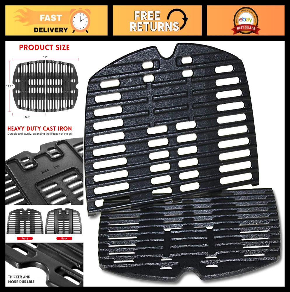 17″ x 12.7″ Cast Iron Grill Grates for Weber Q100 Q1200 Gas Grills – 2PCS Replac