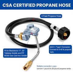 Propane Adapter Hose and Gas Grill Regulator 3 FT Fit for Blackstone 17”, 22” Ta