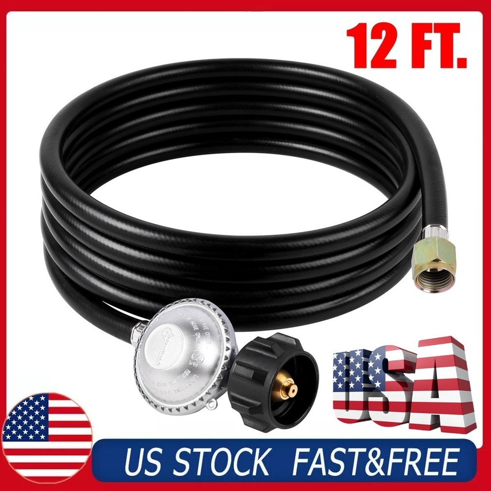 12FT Propane Hose with Regulator Replacement for Grill, Fire Pit, Heater