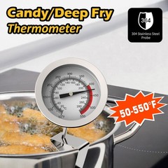 Candy/Deep Fry Oil Thermometer for Frying with 12” Probe & Pot 12, Silver