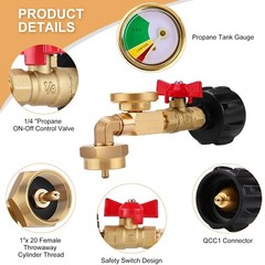 Propane Adapter 1lb to 20lb, QCC1 Propane Refill Elbow Adapter with Gauge