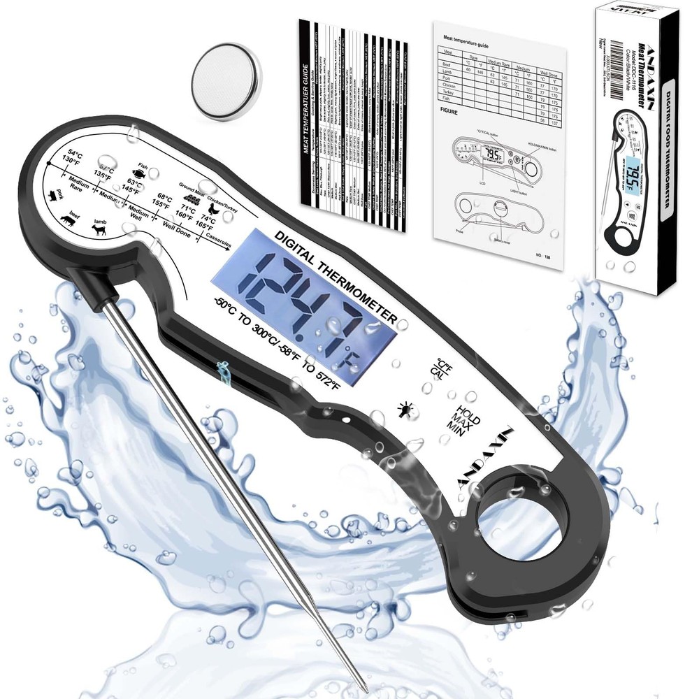 Digital Instant Read Meat Thermometer for Grilling and Black/White