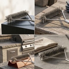 Triangular Grill Brush 16cm Head + Flat Brush 7cm Width Stainless Steel