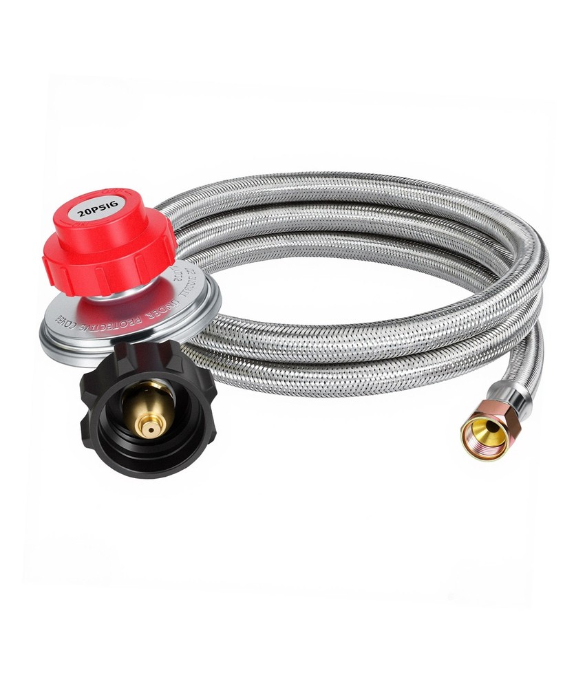 DPB 5FT/12FT Braided LP Hose, 0-20PSI Adjustable Regulator with QCC1 & 3/8″ -USA
