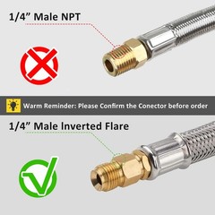 ATKKE 15 in RV Propane Hoses Replacement 1/4 Inverted Male Flare, Silver