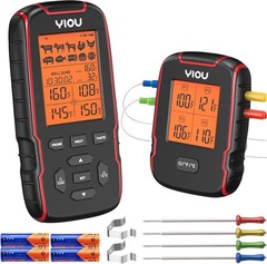 YIOU Wireless Meat Thermometer for Cooking, Digital 4 Probe, Red