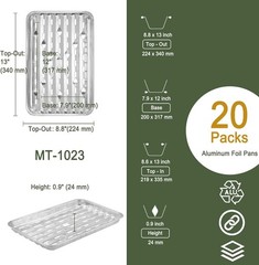 20-Pack 13″ × 8.6″ Food-Grade Aluminum Foil Disposable BBQ Grill Trays – Perfora