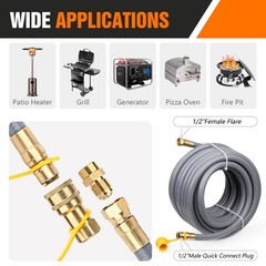 Lezbanz 1/2 Inch Natural Gas Hose 48Ft Quick Connect Fittings Natural Gas