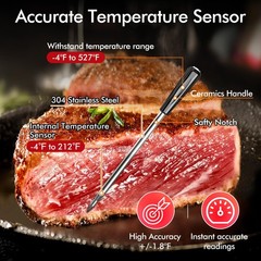 CaloriMastery Wireless Smart Bluetooth Meat Thermometer Digital for BBQ, Red