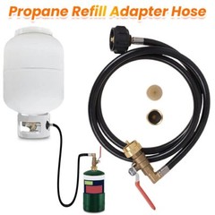 48” Upgraded Propane Refill Adapter Hose, QCC1 Inlet Control Valve 2 Bottle Cap