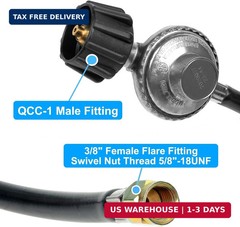 2-Feet propane Gas Grill Regulator and Hose, Replacement for Weber, Charbroil, N