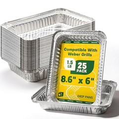 8.6″ x 6″ Grill Drip Pans Compatible with Weber Q, Spirit & Genesis 25 Pack
