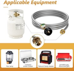 12FT Propane Hose with Gauge, Propane Hose Adapter 1lb to 20lb, Stainless Steel