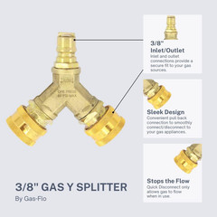 Gas Quick Disconnect 3/8 Y Splitter, CSA Certified for Propane and Natural Gas