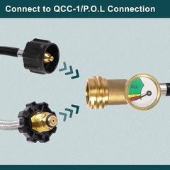 12FT Propane Hose with Gauge QCC1 to POL RV BBQ Fire Pit Gas Line