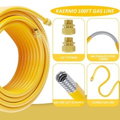 Kaermo 100Ft 1/2 Csst Flexible Propane Natural Gas Line Corrugated Stainless