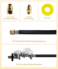 12 FT Propane Hose with 2-Stage Regulator, 3/8″ Fittings for RV Grill Heater-USA