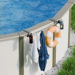 Poolside Pole Hanger, 2 Cup Holders & 10 Pcs Hook for Steel Wall Above Ground…