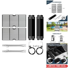 2 Burner Grill Replacement Parts Cast Iron Grates Stainless Steel Burners Heat