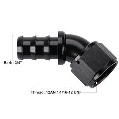 45 Degree Push Lock Full Flow Hose Fitting End Elbow 12AN Black – 45 Degree
